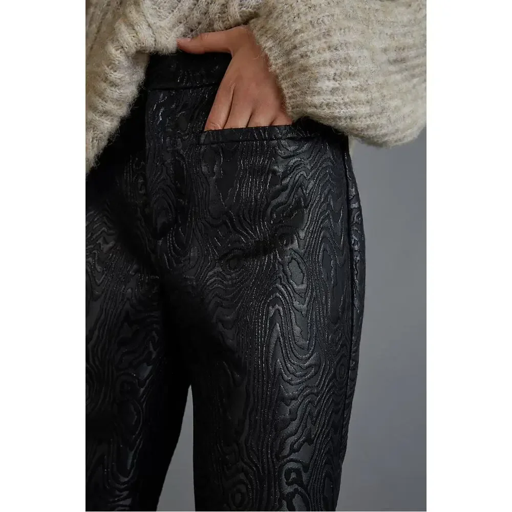 ANTHROPOLOGIE The Essential Slim Straight Shiny Jacquard Pants // 2